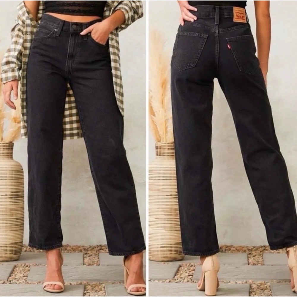 Levi's Baggy 94 Dad Jeans Black Wash Womens Size 27 L31 Denim Straight Leg Relax